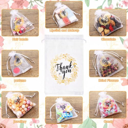 Shappy 100 Pcs 5x7 Inch White Organza Bags, Thank You Drawstring Gift Bags - color: White, size: 5" x 7"