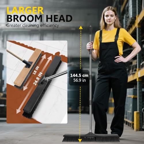 Masthome 24.8" Push Broom Heavy Duty Outdoor Stiff Bristle for Garage&Patio - color: Push Broom-black