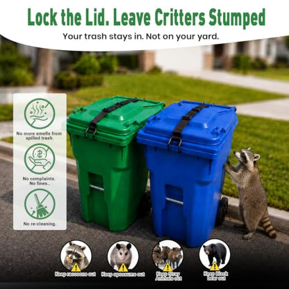 ANKS Heavy Duty Raccoon Proof & Windproof Trash Can Lid Lock Strap (Black)