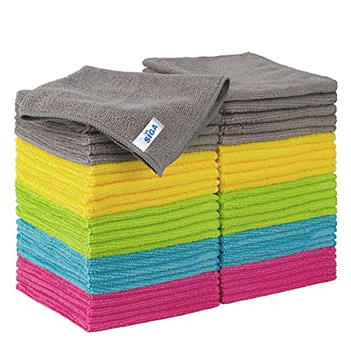 MR.SIGA Microfiber Cleaning Cloth, All Purpose Cleaning Towels, Pack of 50 - color: Green/Blue/Yellow/Pink/Gray, size: 50-Pack 11.8" x 11.8"
