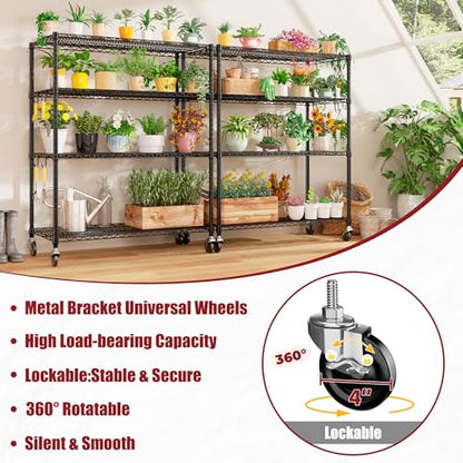 PrimeZone 55.5" Wx24 x80 Heavy Duty Metal Wire Storage Shelving with Wheels - size: 55.5"W x 24"D x 80"H