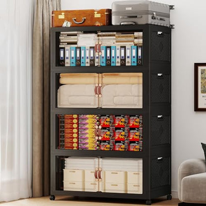 1288QT Extra Large Stackable Storage Bins with Lids & Wheels - color: Black-80Gal, size: 4Pack with 1 top lid