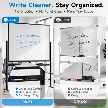 Mobile Rolling Whiteboard on Wheels 60"x 48" Double-Sided Magnetic - color: Black, size: 60X48