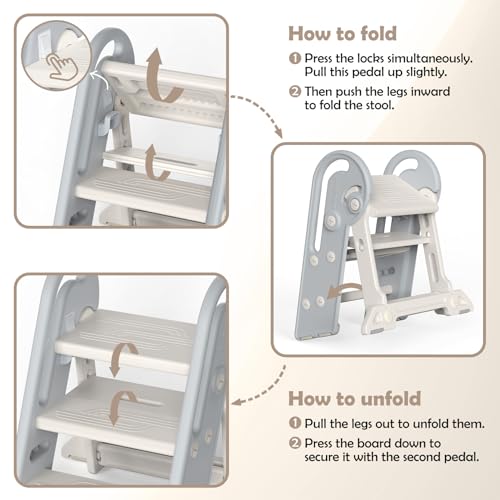 Onasti Adjustable Toddler Step Stool with Handles, Converts from 3-Step to 2-Step as Kids Grow, Non-Slip Safety Stool for Bathroom Sink, Kitchen Counter, Potty Training and Everyday Household Use-Grey - color: Silver Grey