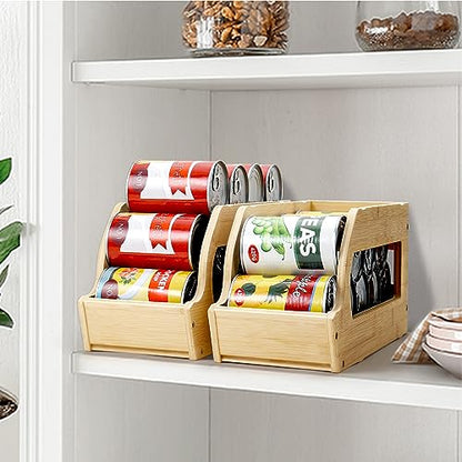 Yumkfoi Bamboo Can Organizers and Storage for Pantry(2 Pack), Stackable - style: For 26 cans in set of two