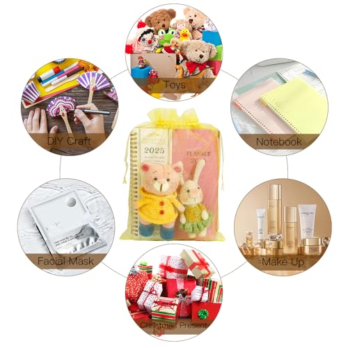 Gold Organza Bags, 100 PCS Sheer Mesh Bags Drawstring 8x12 Inch, Large Wedding Gift Party Favor Bag, Mesh Gift Candy Goodie Jewelry Fruit Protection Bag for Bathroom Soaps Makeup Christmas Birthday - color: gold-100pcs