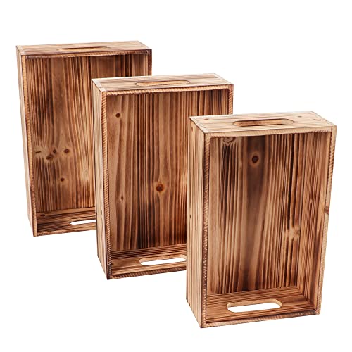 Wooden Crates for Display,Decorative Box Rustic,Rectangle Baskets Container - size: 3Pack(L+M+S)