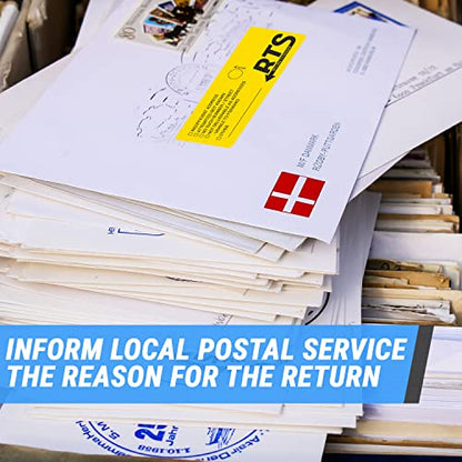 RTS Return to Sender Sticker, Yellow, 4 x 1.5 inch, 1200 Labels - size: 4PK