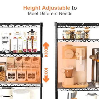 6-Tier Wire Rack Shelving,Metal Shelf Racks with Lockable Wheels, Black - color: 6-tier Black-21.3"x11.4"x73"(wxdxh)