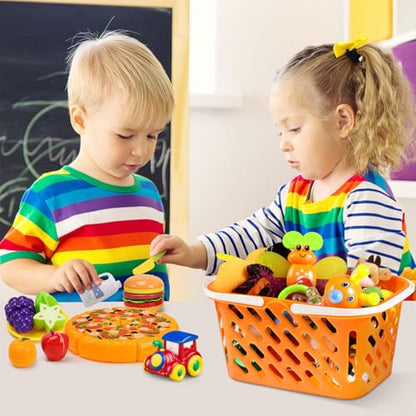 TOYANDONA 2pcs Shopping Basket Toys, Kids Grocery Basket with Handle for Kids Pretend Play Grocery Basket Toys