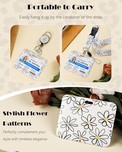 Uniclife Fashionable Sliding Badge Holder Flower Pattern with Reel - color: Beige Base Daisy-horizontal