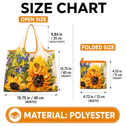 Foldable Grocery Tote Bag, Sunflower Print Shoulder Bag for Errands Travel - color: A1-big Sunflower