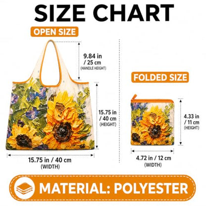 Foldable Grocery Tote Bag, Sunflower Print Shoulder Bag for Errands Travel - color: A1-big Sunflower