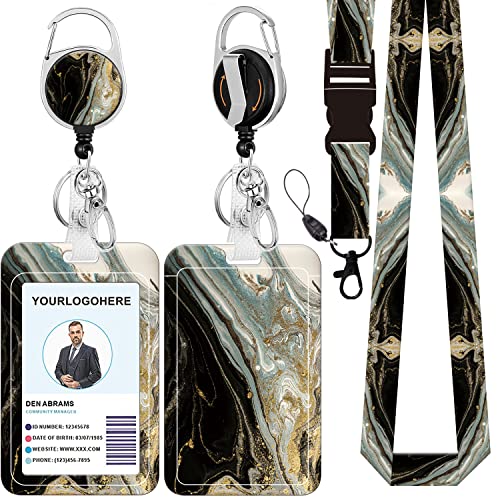 Badge Lanyard and ID Badge Holder, Retractable Badge Reels with Carabiner Reel Belt Clip, Strap Lanyard with Lobster Clasp for Badge Holders, Nurse Teacher Office Gifts(BLC-Black White Marble) - color: Blc-black White Marble