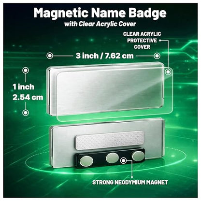 CiLoN 10 Pack DIY Reusable Magnetic Name Badge Holder + Clear Acrylic Cover - color: Gold, size: 1" x 3"