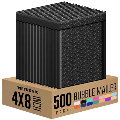 Metronic Bubble Mailer 4X8 Inch Black 500 Pack,Waterproof Padded Envelopes,Self-Seal Small Bubble Mailers Cushioning Bubble Envelopes for Shipping,Jewelry Makeup Supplies, Packaging Bulk - color: Black, size: 4X8" 500PC