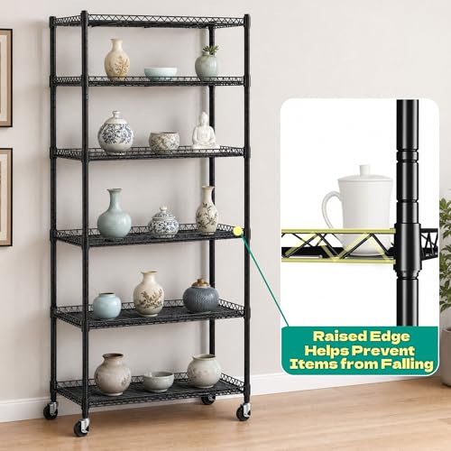 Wire Shelf Rack with 600D Oxford Cover & Wheels, 30"W x 14"D x 72"H - size: 6-Shelf 30"W x 14"D x 72"H W/Cover