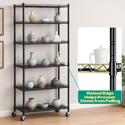Wire Shelf Rack with 600D Oxford Cover & Wheels, 30"W x 14"D x 72"H - size: 6-Shelf 30"W x 14"D x 72"H W/Cover
