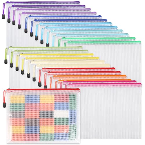 EOOUT 24pcs Mesh Zipper Pouch Bags A4 Document Bag, 13.5x9 Inches, Plastic Zip File Folders, Puzzles, Board Game Storage for Organizing Office Home - style: A4-24pcs