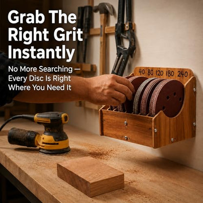 5" Sandpaper Organizer Sanding Disc Storage Holder for 5 Inch, 8-Slot Sanding Disc Storage Rack with Labels, Wall Mount or Benchtop for Grinding Discs, Flap Discs, Wheels, Excluding Sandpaper - style: 1 Pack