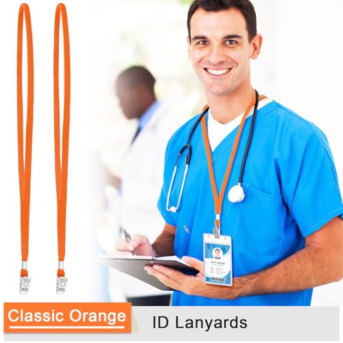 Marspark 200 Pcs Lanyards for ID Badges, Flat Swivel Hook,Orange - color: Orange