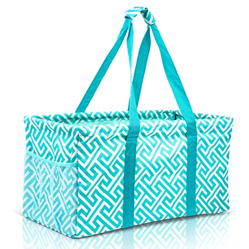 Extra Large Utility Tote Bag - Oversized Collapsible Beach Bag - Geo Teal - color: Geo Teal