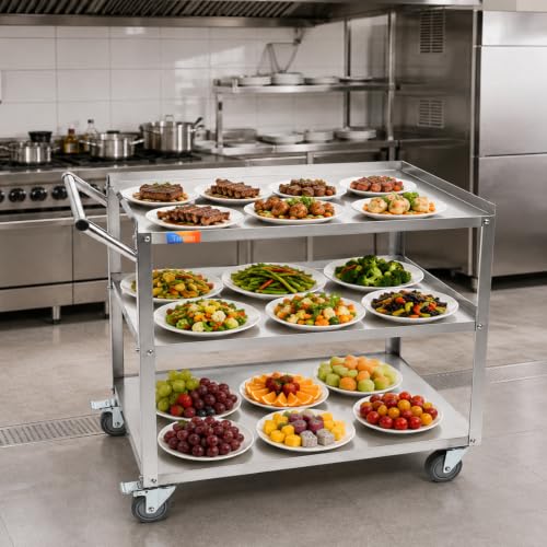 Treshin 3 Tier Stainless Steel Utility Cart, 21" W x 32.87" L x 33.58" H - size: 21"W x 32.87"L x 33.58"H