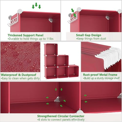 C&AHOME 6-Cube Storage Organizer Cube Shelf Closet Storage Bookcase, Red - color: Red