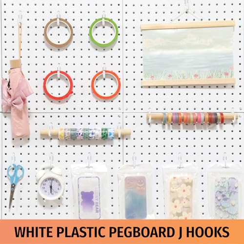 HUHOLE 100PC White Plastic Pegboard J Hooks for 1/4" Board - color: White
