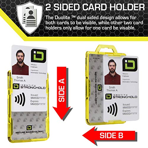 ID Stronghold - Pack of 5 - RFID Blocking Secure Badge Holder - Duolite 2 Card ID Holder - Poly Carbonate - Heavy Duty Plastic ID Badge Holder - USA Molded and Assembled - FIPS 201 Approved - Yellow - color: Yellow, size: 5 - Pack