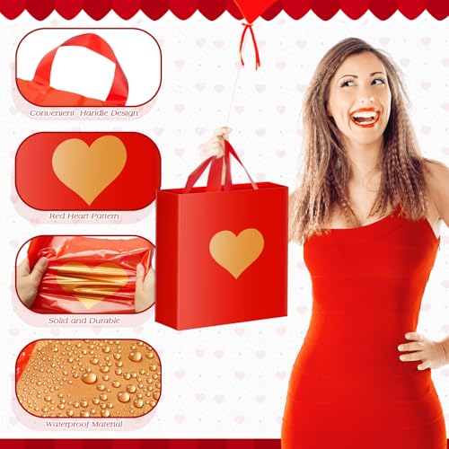 Wesnoy 48 Pcs Heart Plastic Shopping Bags Bulk 10 x 13'' Large Gift Bags with Handle Heart Reusable Shopping Bag for Party Supplies (Gold) - color: Gold