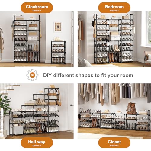 WOWLIVE 9 Tier 3-Column Shoe Rack, 50-55 Pairs Stackable Black - color: Black, size: 3 Row 9 Tier