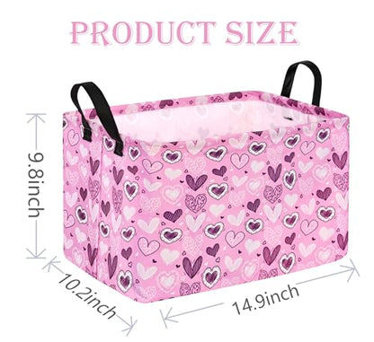Pink Valentine Gift Love Storage Basket Clothes Laundry Storage Box Shelf Bins, Gift Basket Laundry Hamper with Handles - color: Purple Heart