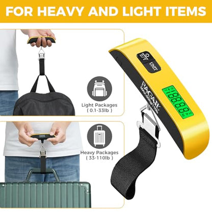 BAGAIL Digital Luggage Scale, 110lbs Hanging Baggage Scale with Backlit LCD Display, Portable Suitcase Weighing Scale, Travel Luggage Weight Scale with Hook, Strong Straps for Travelers - color: Yellow
