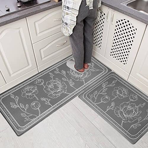 Kitchen Floor Mat Set of 2, Anti Fatigue Mat 17"x47"+17"x29" - color: Grey, size: 17"x47"+17"x29"
