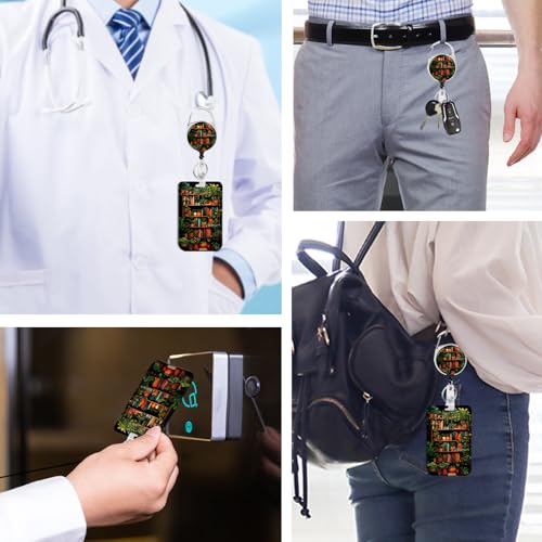 2 Pack Bookshelf ID Badge Holder with Clip Badge Reels - color: 2 Pack-bookshelf