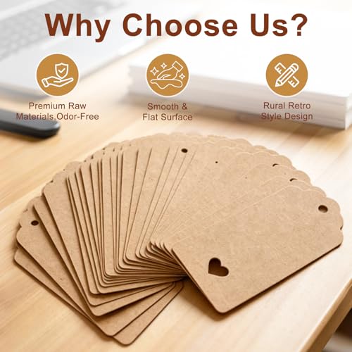 100 PCS Gift Tags with String, 3.7 x 1.8 Inch Kraft Paper Price Tags