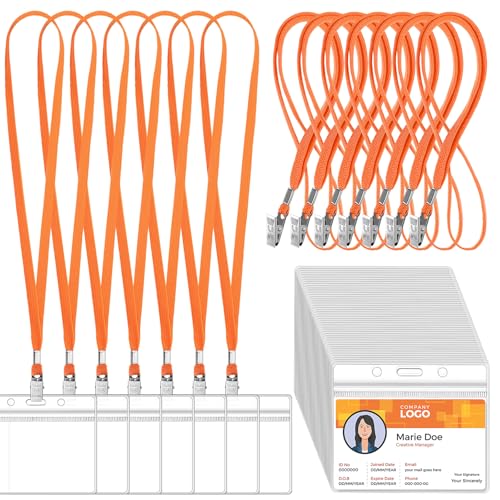 Marspark 100 Sets 4"x3" Name Badge Holder with Lanyard Bulk, Orange - color: Orange