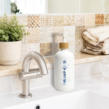 Coastal Beach Glass Soap Dispenser with Pump - color: Sea Animals 02