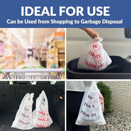 Bagtron T-Shirt Carry-Out Bags, Disposable Plastic Bags with Handles for Shopping and Restaurant, 1/8 Barrel, 0.51 Mils, White, 10" x 5" x 18", 1000 Count - style: Plain, White, M, 0.51 Mils (1000 Ct)