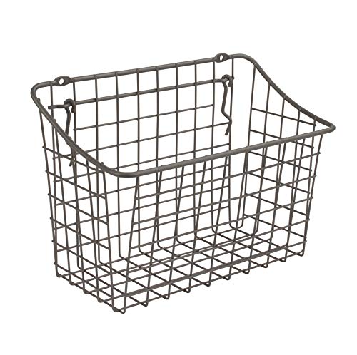 Spectrum Large Wire Basket Pegboard Wall Organizer Metal Pegboard Storage Bin Dual Mounting System for Garage Tools Workshop Supplies Craft Room Organization & Accessories, Industrial Gray