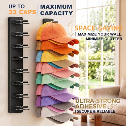 2 Pack Hat Organizer for Baseball Caps, Hat Rack Storage Hold 32 Cap Closet - color: Black-2 Sets
