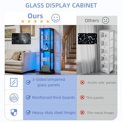 LELELINKY Farmhouse Narrow Glass Display Cabinet with Doors & Lock, Black - color: Black, size: 1 Pack