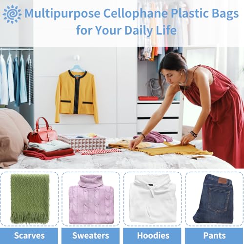 70 Pack 12x18" Clear Cellophane Bags for Shirts, Gift Wrapping, Artwork - size: 12x18 Inch