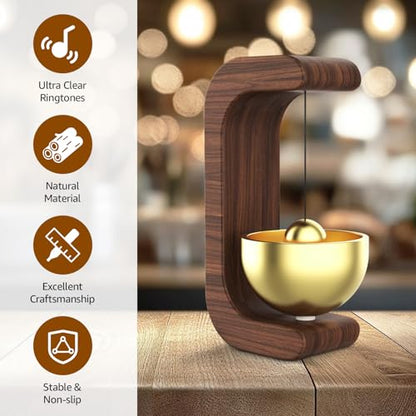 Wooden Door Chime with Brass Bells-Handcrafted Magnetic Shopkeeper's Bell for Entries.No-Tools Installation,Clear Timeless Alert Sound.Suitable for Home,Office,Shop,and Courtyard. (BWalnut)