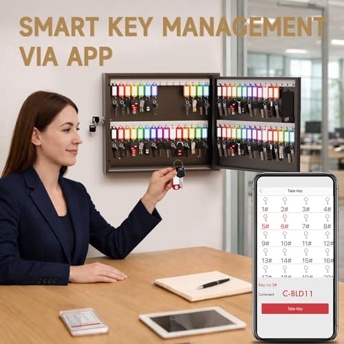 WeHere 60 Key Lock Box Wall Mount, Smart Key Cabinet with Keypad for Office - size: 60-Keys