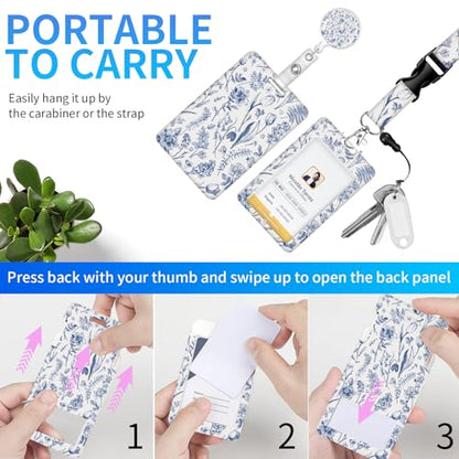 ID Badge Holder with Lanyard, Retractable Badge Holders Reels with Lanyards Adjustable, for Women Kids Teacher Nurses Doctor Student Gifts(Blue Flower Leaf) - color: Blue Flower Leaf