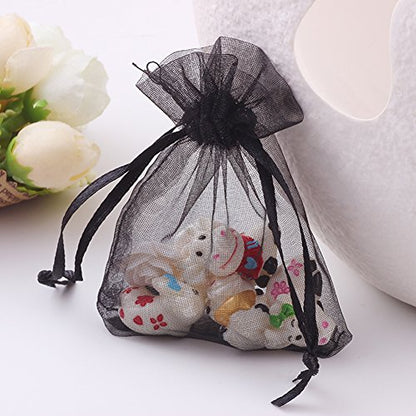 Wudygirl 100 PCS Organza Bags 4"x6" Gift Bags with Drawstring Black - color: Black, size: 4x6 IN