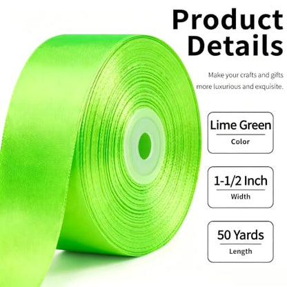 Mauproy Lime Green Satin Ribbon, 1-1/2 Inch, 50 Yards - color: Lime Green