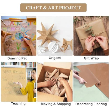 PONGHEI Brown Wrapping Paper Roll 30"x 2400" Craft Packing Paper for Gift Wrapping Bulletin Board Paper Roll Bouquet Flower Table Covering Poster Packing Shipping Moving Supplies - color: Brown, size: 200ft